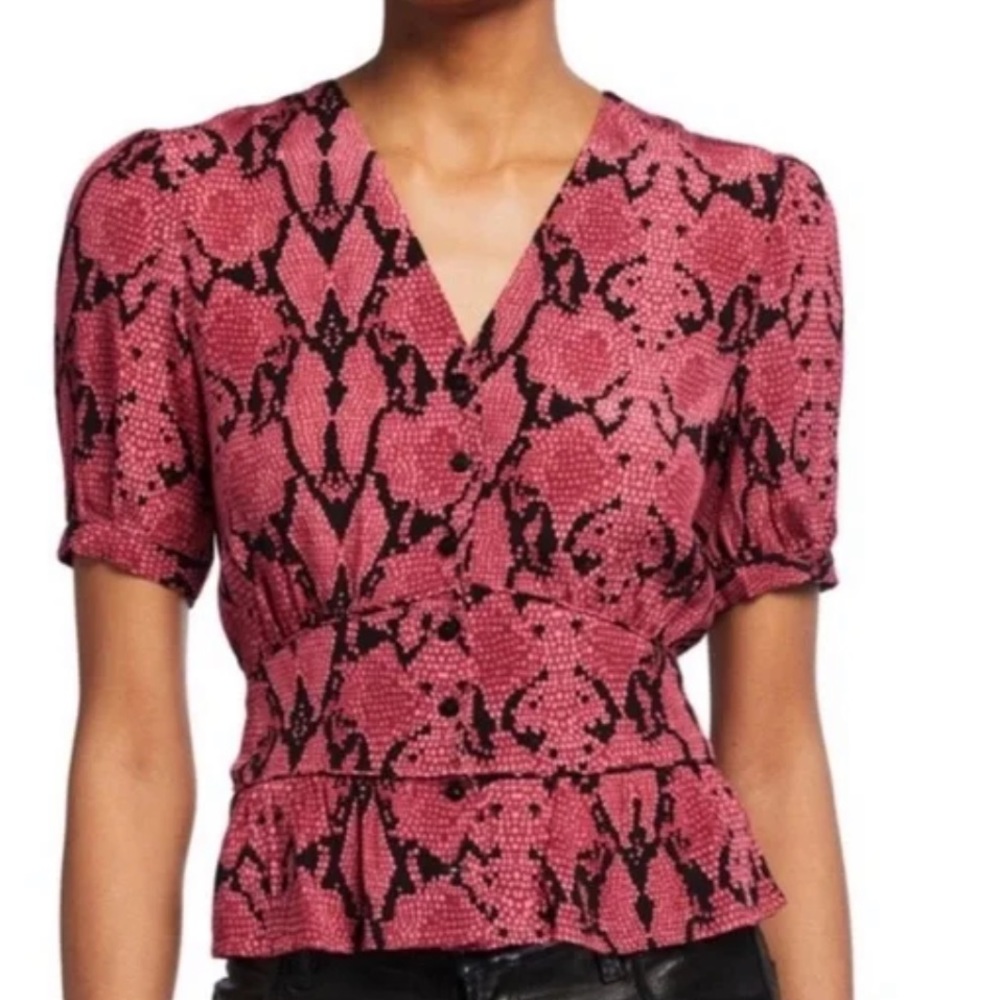 Ba&sh Snakeskin Pink Rose Cleo Top Blouse Size Large